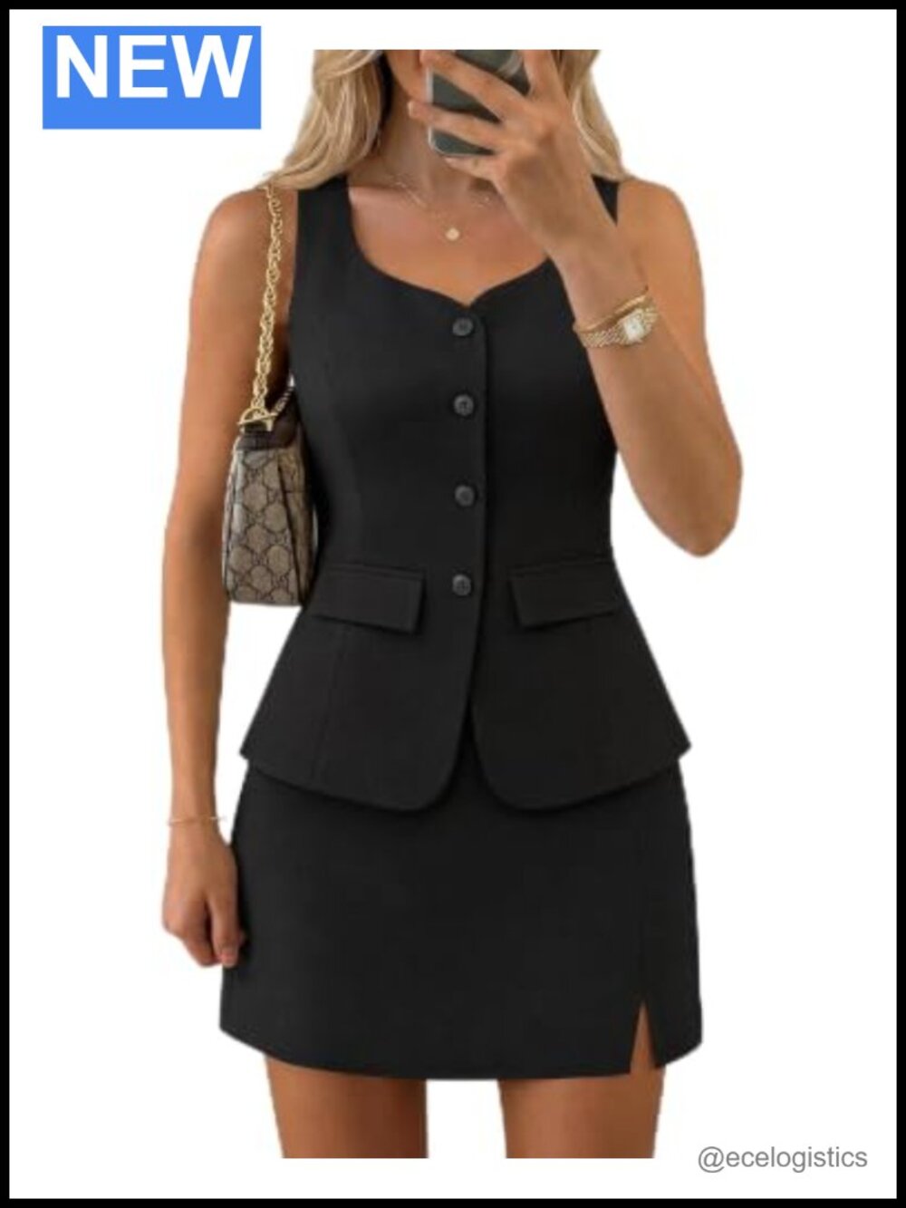 Sleeveless Two Piece Outfit Button Down Vest Shorts Skirt Set Summer Business